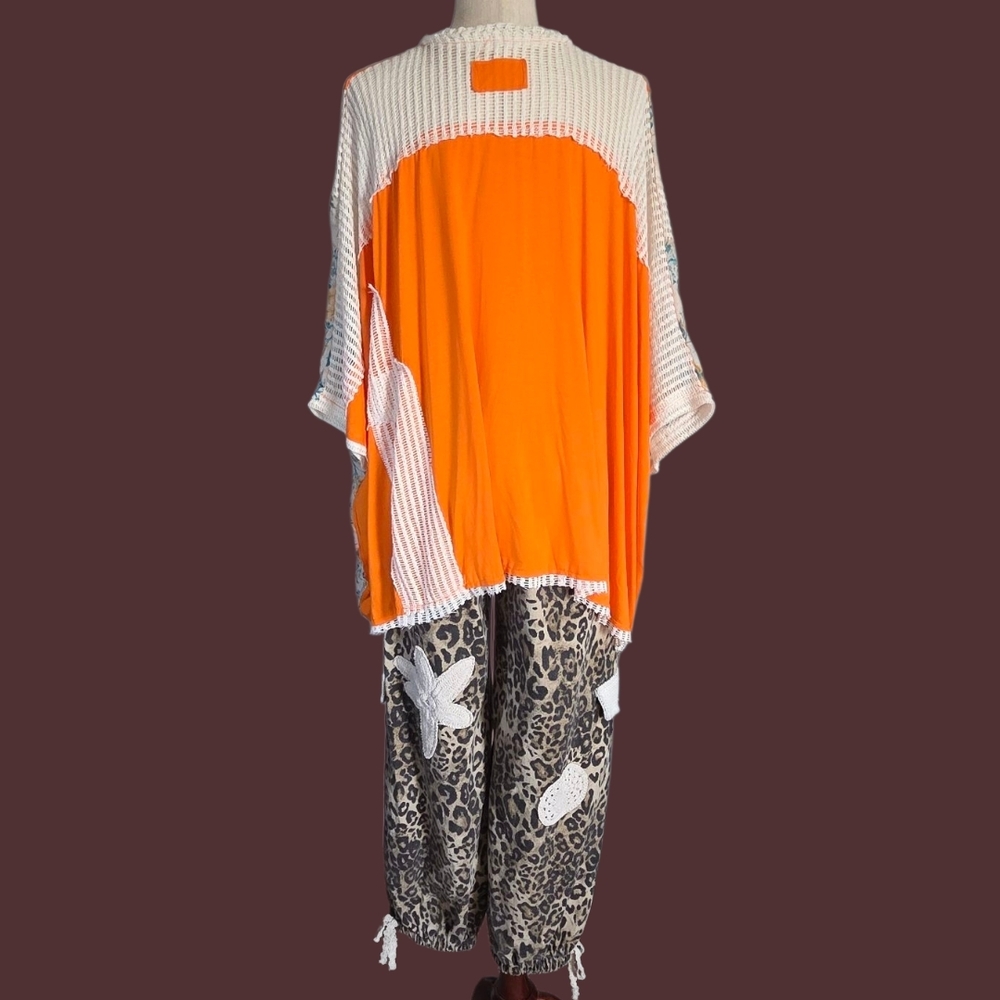 POL NWT Orange Floral Patchwork Tunic Kimono Top,… - image 8